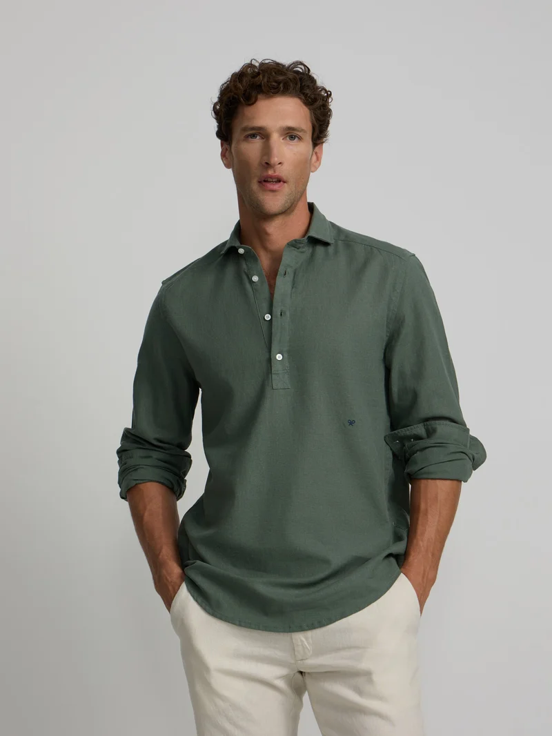 Polera sport lino verde oscuro