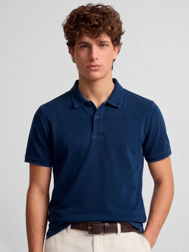 Polo manga corta style denim azul marino