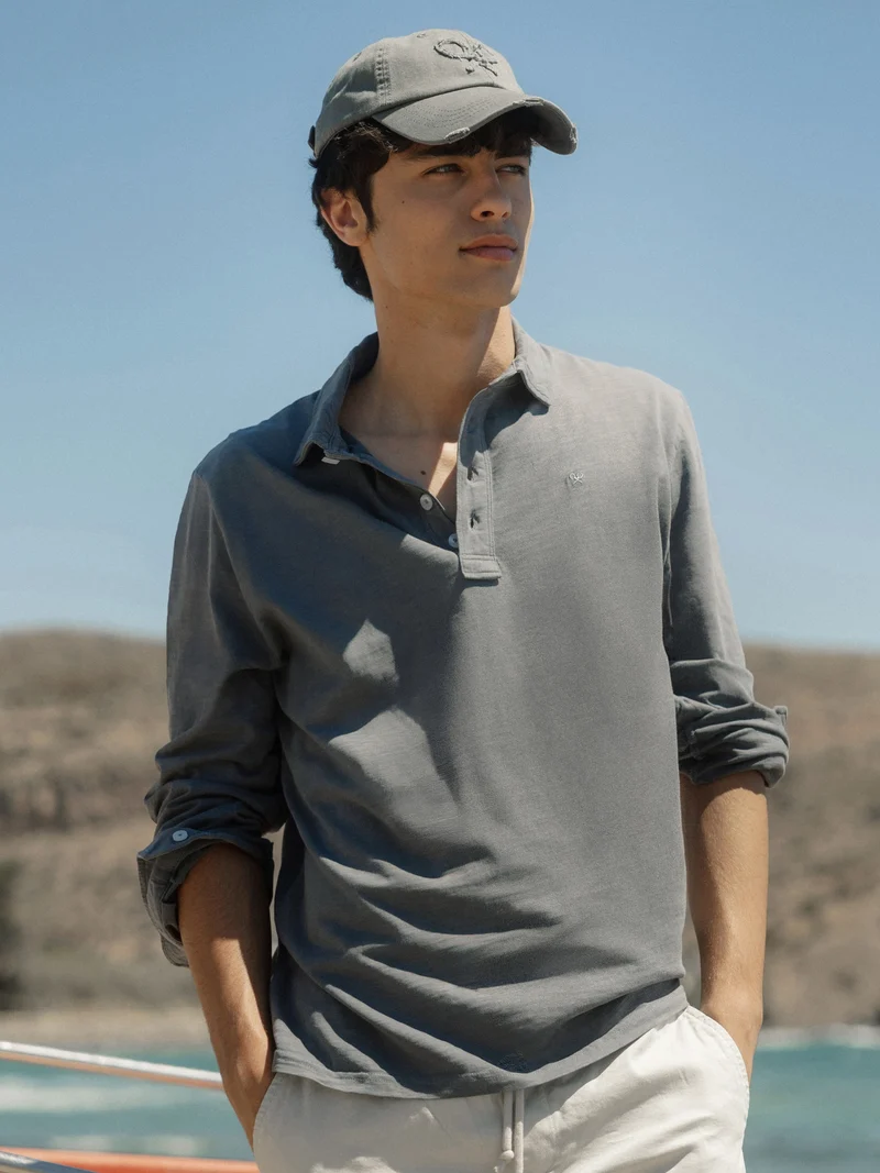 Polo manga larga sport gris