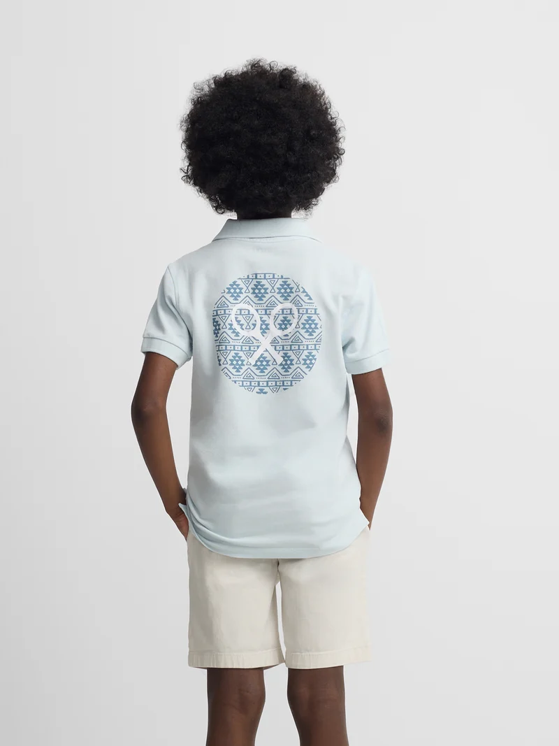 Polo kids raqueta etnica azul