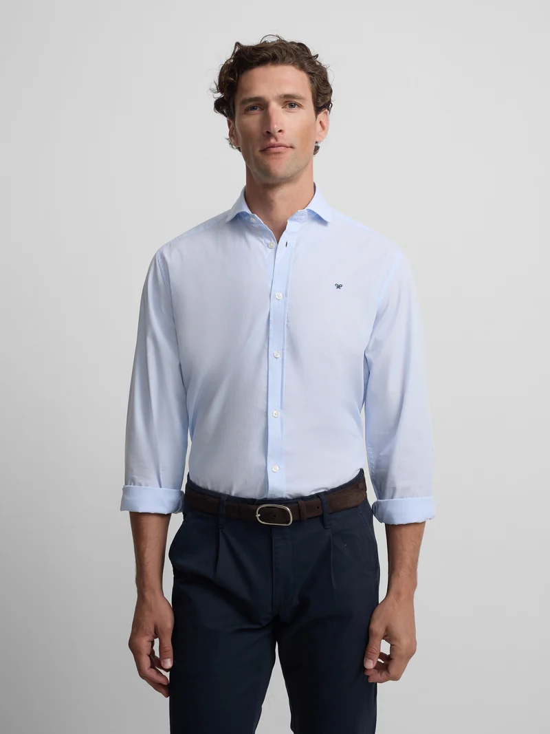 Camisa sport classic multirayas celeste