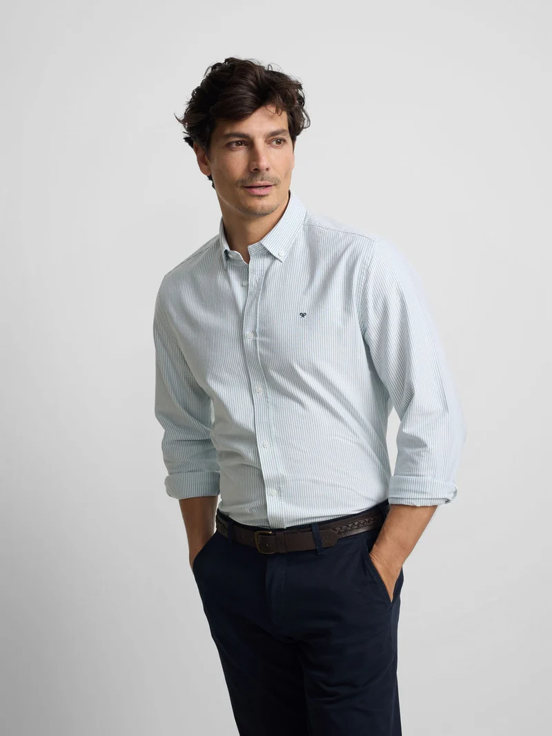 Camisa sport oxford rayas verde medio