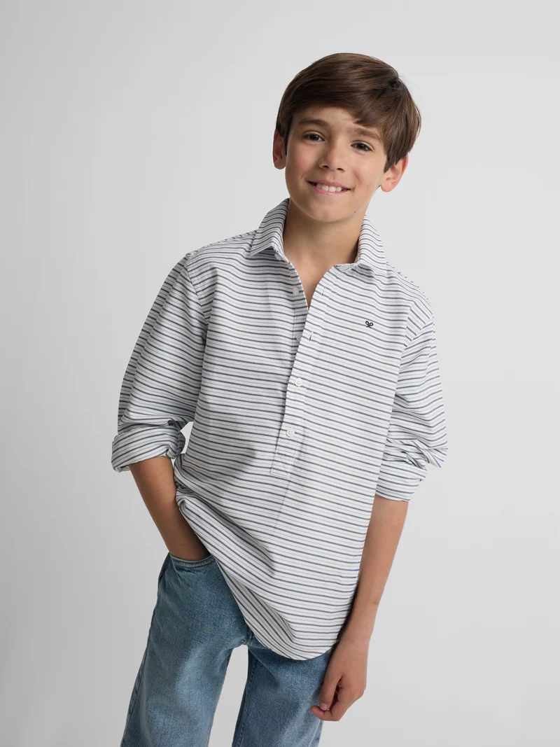 Polera sport kids oxford raya crema azul marino