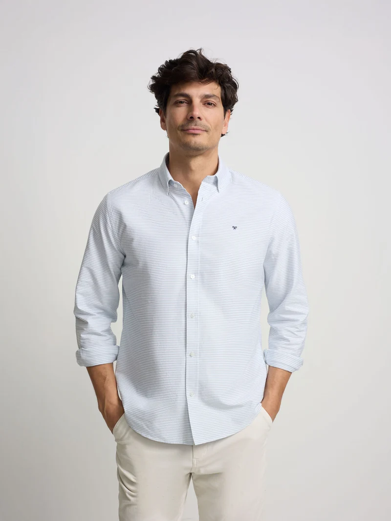 Camisa sport oxford rayas horizontales verdes