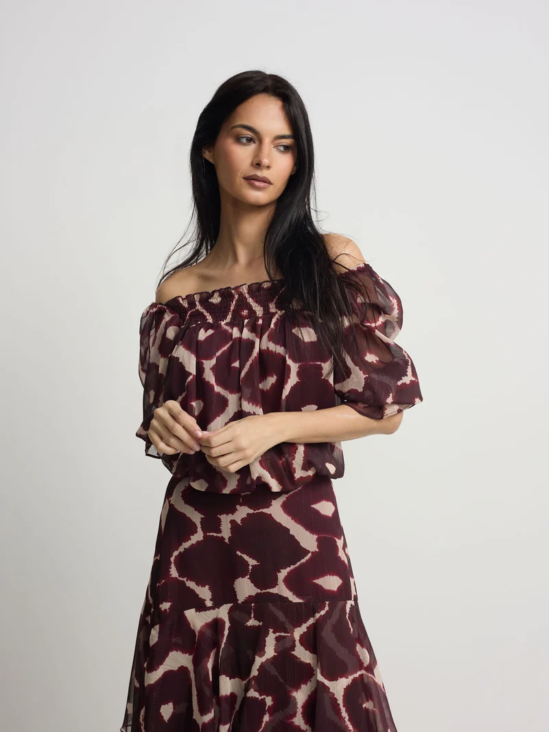 Blusa fruncida estampado marrones