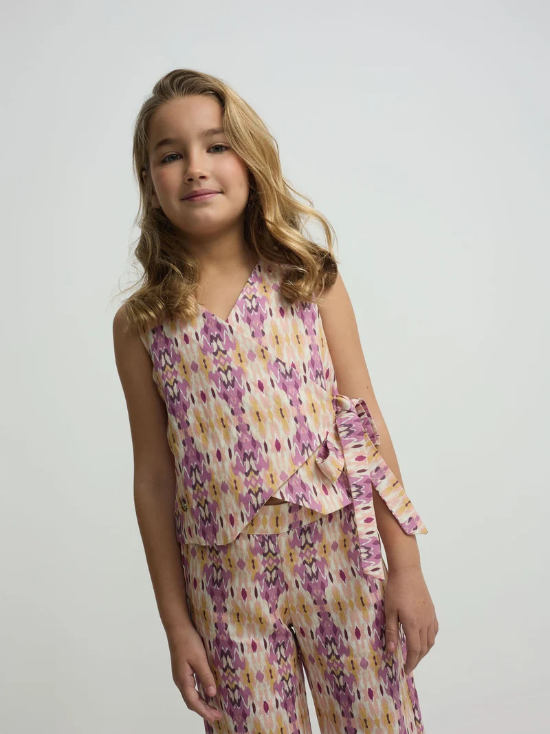 Chaleco girl lino estampado ikat rosas