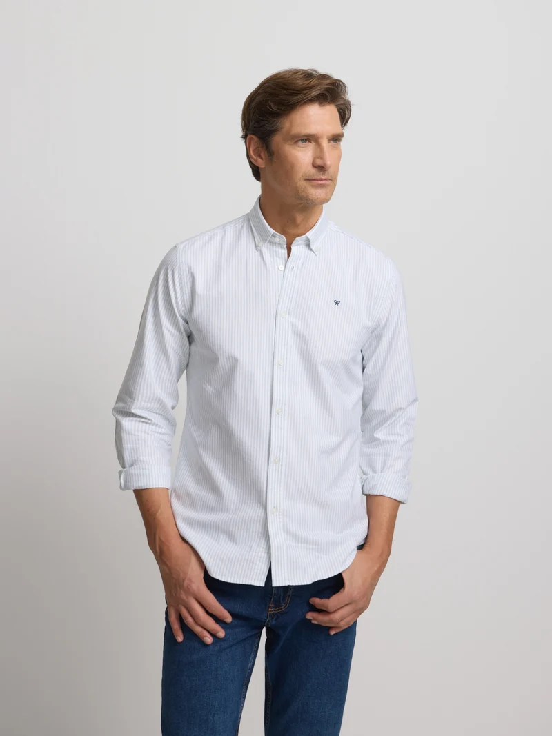 Camisa sport oxford raqueta rayas ancha verde