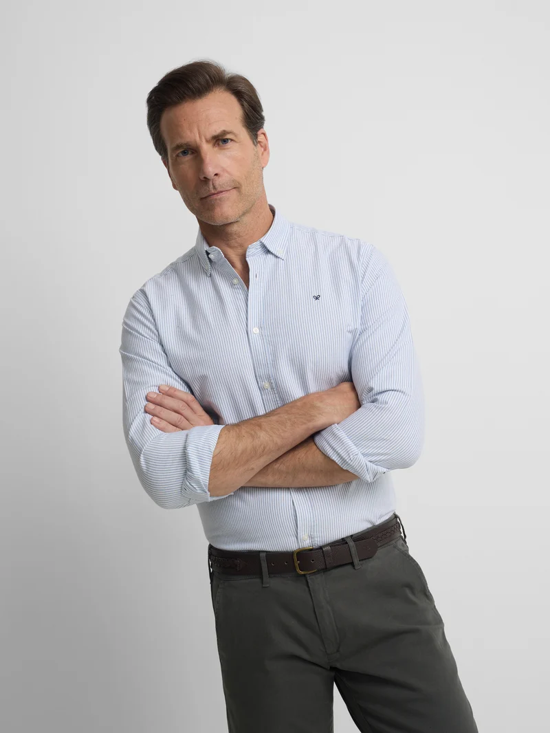 Camisa sport oxford raquetas rayas azul medio